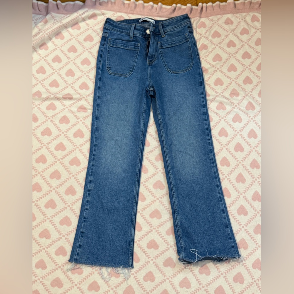 Zara Blue High-Rise Flare Jeans
